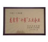 龍泉市十強企業(yè)證書